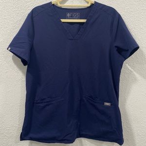 Figs Womens Size Large Casma 3-pocket Scrub Top Navy Short Sleeve V-neck